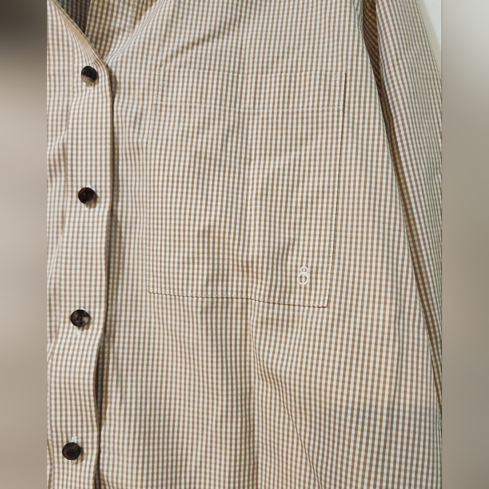 Women's Lafayette 148 Brown/Tan Striped Button Down Shirt, size M - Picture 6 of 10